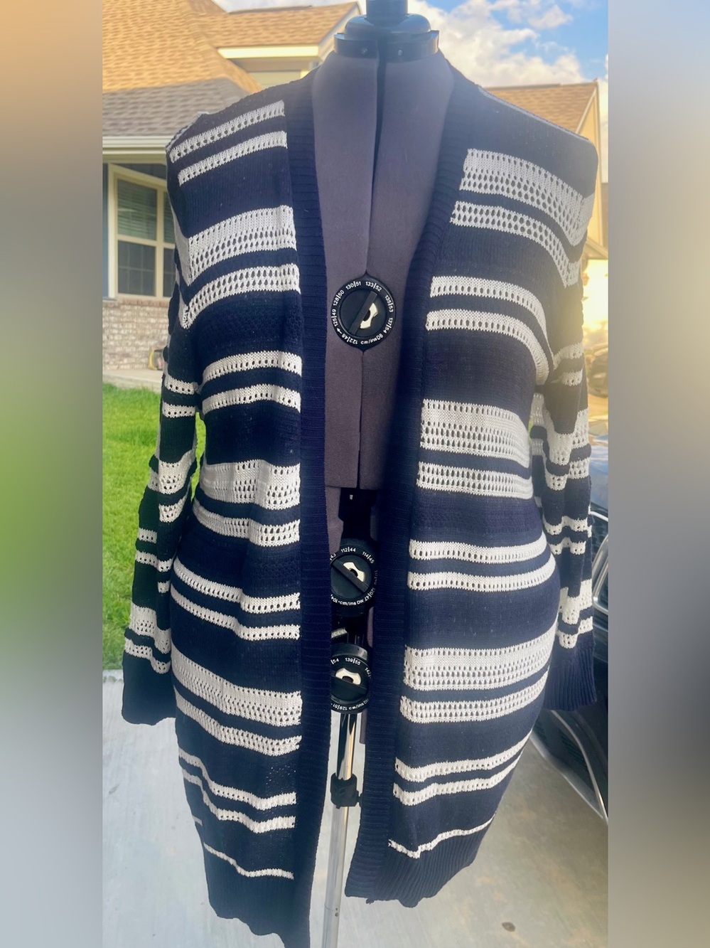 Lane Bryant Black and White Striped Open Cardigan